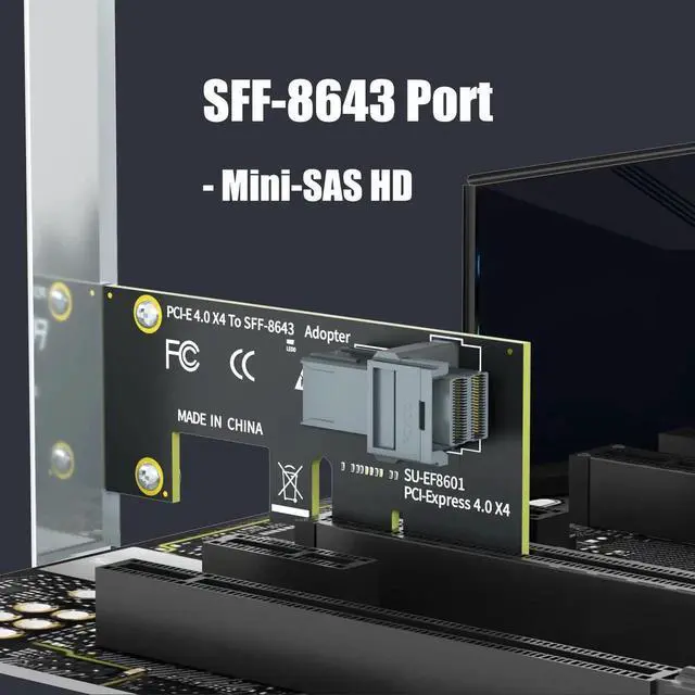 Alt view image 4 of 7 - SF01 SFF-8643 Mini-SAS HD to PCIe 4.0 X4 Adapter Card with Regular and Low Profile Bracket
