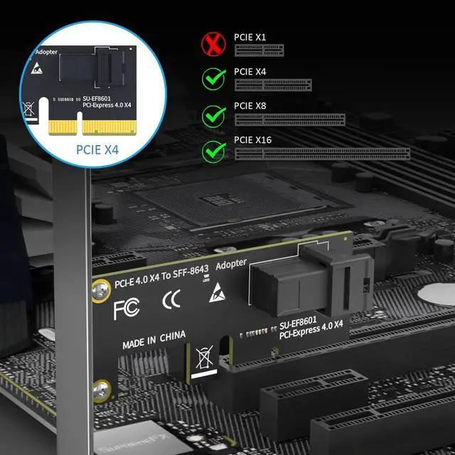 Alt view image 6 of 7 - SF01 SFF-8643 Mini-SAS HD to PCIe 4.0 X4 Adapter Card with Regular and Low Profile Bracket