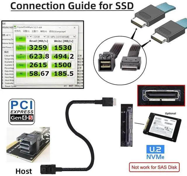 Alt view image 6 of 7 - OCuLink PCIe 4.0 SFF-8611 4i to SFF-8643 Active Data Cable, External eGPU SSD Graphics Card Connection Cord, 50cm