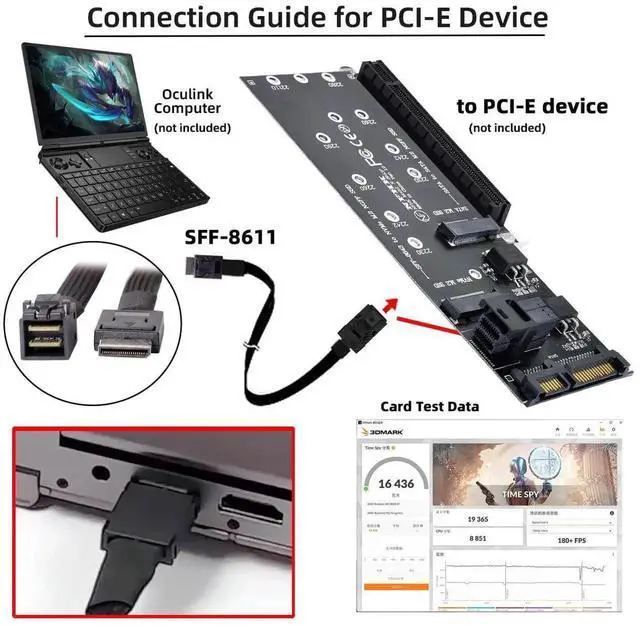 Alt view image 7 of 7 - OCuLink PCIe 4.0 SFF-8611 4i to SFF-8643 Active Data Cable, External eGPU SSD Graphics Card Connection Cord, 50cm