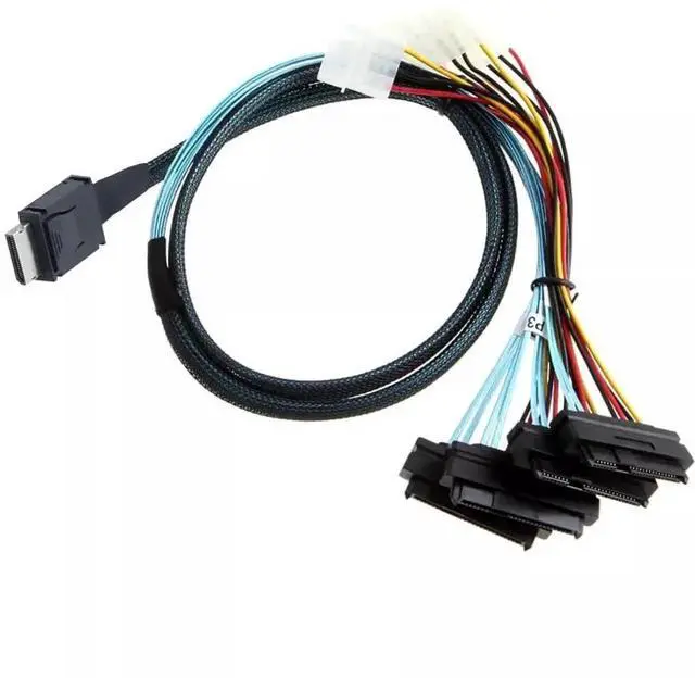 Main image of Mini SAS OCuLink SFF-8611 4I to SFF-8482 Cable with 4X Molex Power Supply, 100CM