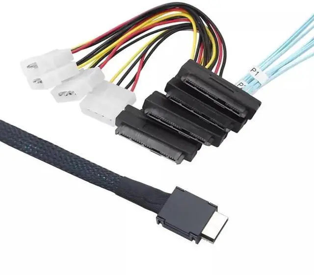 Alt view image 4 of 4 - Mini SAS OCuLink SFF-8611 4I to SFF-8482 Cable with 4X Molex Power Supply, 100CM