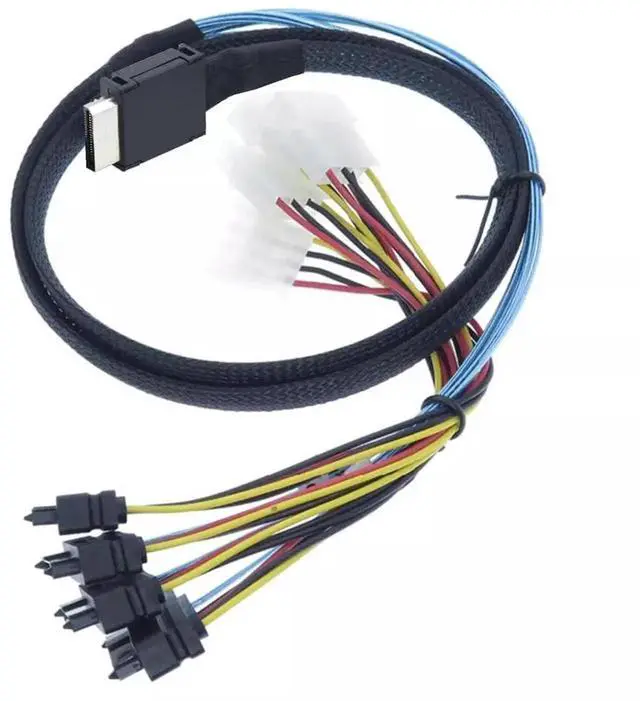 Alt view image 3 of 4 - Mini SAS OCuLink SFF-8611 4I to SFF-8482 Cable with 4X Molex Power Supply, 100CM