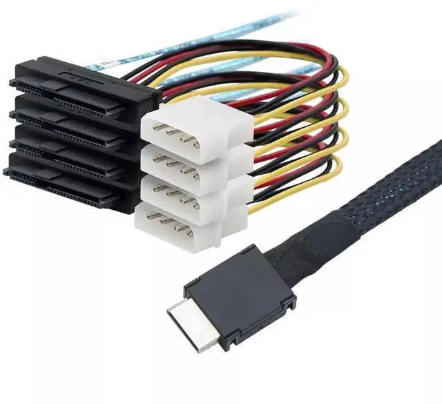 Alt view image 2 of 4 - Mini SAS OCuLink SFF-8611 4I to SFF-8482 Cable with 4X Molex Power Supply, 100CM