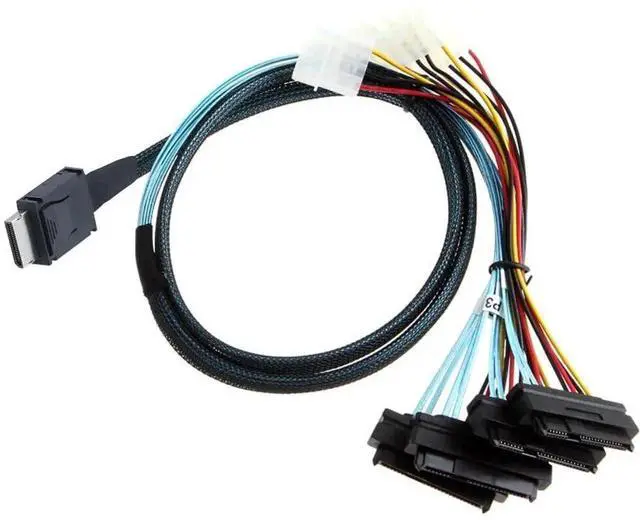 Main image of Mini SAS OCuLink SFF-8611 4I to SFF-8482 Adapter Cable with 4X Molex Power, 50CM / 1.6ft