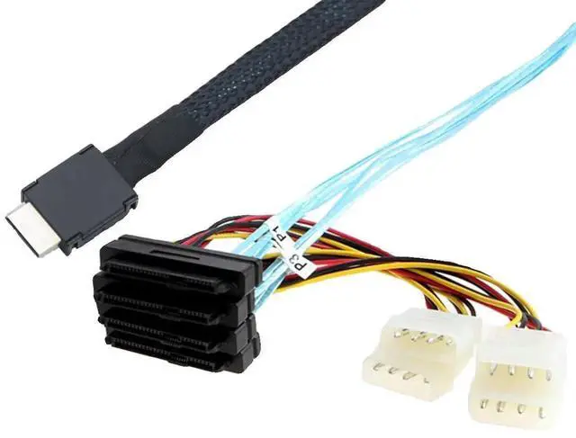 Alt view image 3 of 7 - Mini SAS OCuLink SFF-8611 4I to SFF-8482 Adapter Cable with 4X Molex Power, 50CM / 1.6ft