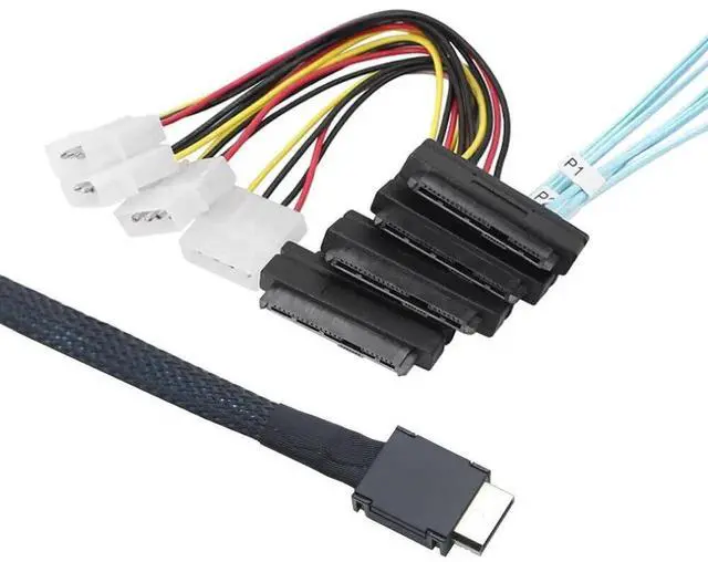 Alt view image 2 of 7 - Mini SAS OCuLink SFF-8611 4I to SFF-8482 Adapter Cable with 4X Molex Power, 50CM / 1.6ft