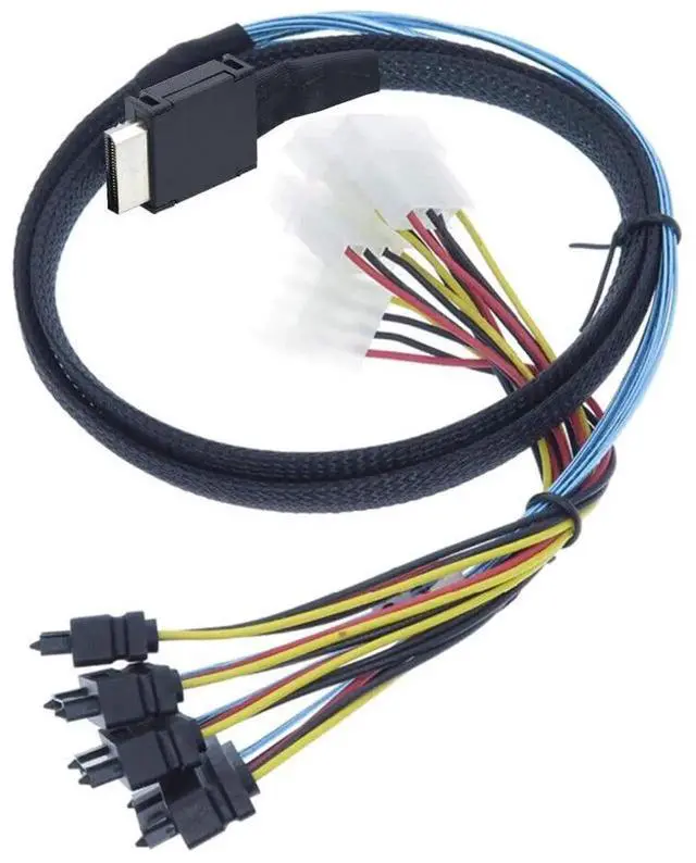 Alt view image 6 of 7 - Mini SAS OCuLink SFF-8611 4I to SFF-8482 Adapter Cable with 4X Molex Power, 50CM / 1.6ft
