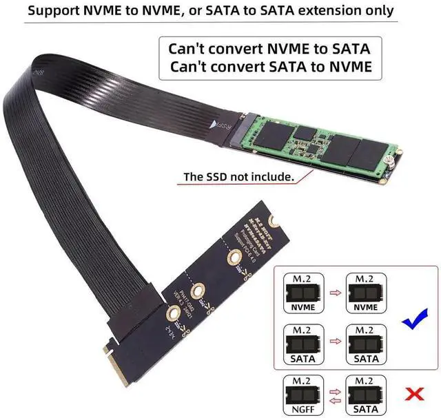 Alt view image 7 of 7 - M-Key NVMe Male to Female Extension Cable 30cm 90 Degree Right Angle PCI-E 4.0 Compatible with 2230/2242/2260/2280 SSD