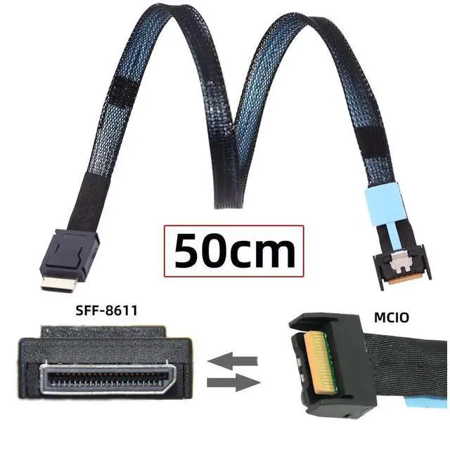 Alt view image 4 of 7 - PCI-E 5.0 Mini Cool Edge IO MCIO 4i 38Pin Male to SFF-8611 Oculink 4X Extender Cable 50cm for eGPU SSD External Graphics Card