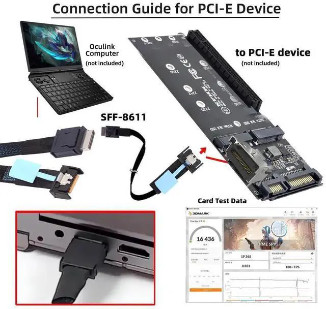 Alt view image 3 of 7 - PCI-E 5.0 Mini Cool Edge IO MCIO 4i 38Pin Male to SFF-8611 Oculink 4X Extender Cable 50cm for eGPU SSD External Graphics Card