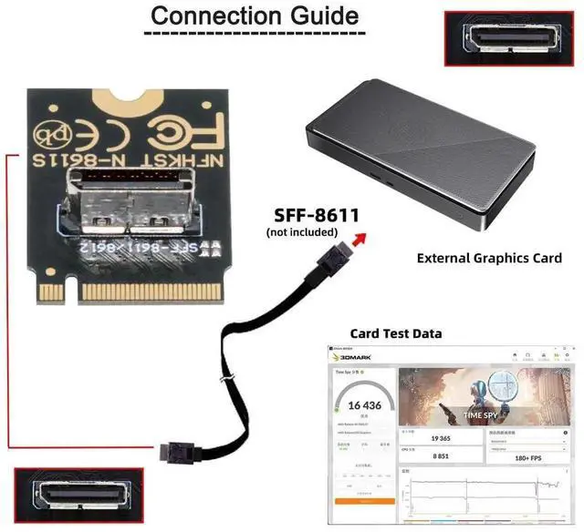 Alt view image 3 of 7 - 2230 PCI-E 4.0 M.2 M-Key Male to Oculink SFF-8612 SFF-8611 Host Vertical Adapter, Support NVMe U.2 SSD eGPU External Graphics Card Dock