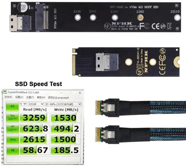 Alt view image 6 of 7 - M-Key NVMe Male to Female Extension Cable 50cm with SFF-8654 Connector, Compatible with 2280/22110 SSD Motherboard