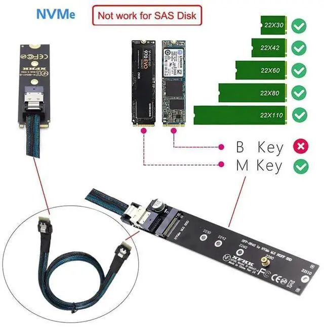 Alt view image 4 of 7 - M-Key NVMe Male to Female Extension Cable 50cm with SFF-8654 Connector, Compatible with 2280/22110 SSD Motherboard