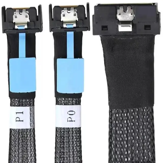 Alt view image 5 of 6 - SAS 4.0 PCIe SlimSAS Low Profile SFF-8654 8i to 2 Ports MCIO 4i 38P Connection Cable, 80CM