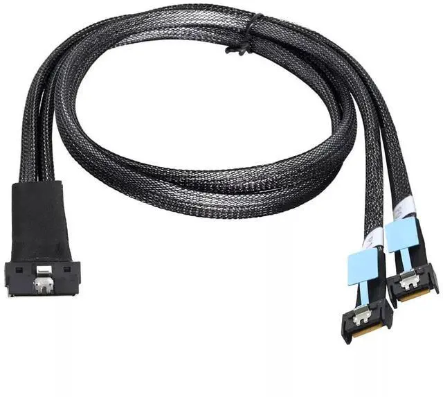 Alt view image 3 of 6 - SAS 4.0 PCIe SlimSAS Low Profile SFF-8654 8i to 2 Ports MCIO 4i 38P Connection Cable, 80CM