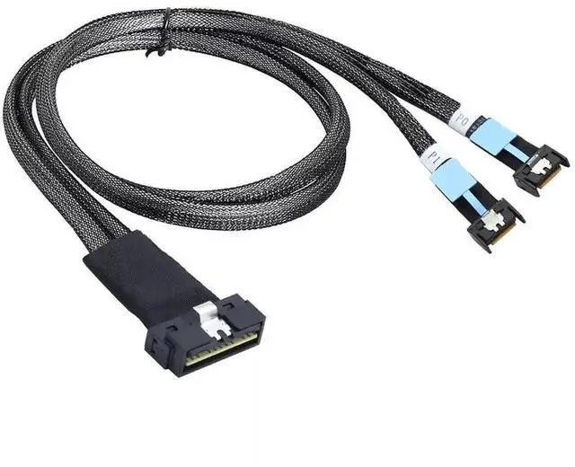 Alt view image 2 of 6 - SAS 4.0 PCIe SlimSAS Low Profile SFF-8654 8i to 2 Ports MCIO 4i 38P Connection Cable, 80CM