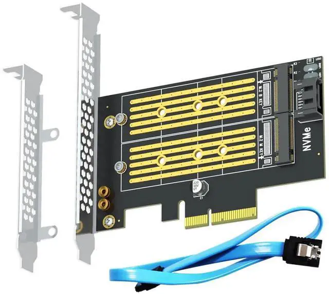 Main image of PA12 Dual M.2 SSD PCIe X4 Adapter Card Without Heatsink, Supports 1×M.2 NVMe + 1×M.2 SATA SSD, PCIe 4.0 & NVMe System Boot Compatible