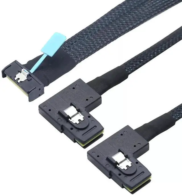Alt view image 3 of 5 - 50CM PCIe 5.0 MCIO 8X 74P to 2×36P Mini SAS SFF-8087 Left Angle Server Adapter Cable