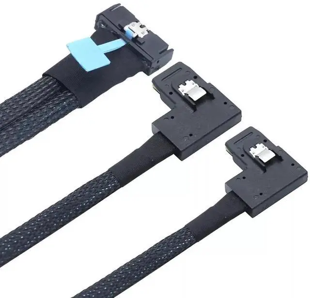 Alt view image 5 of 5 - 50CM PCIe 5.0 MCIO 8X 74P to 2×36P Mini SAS SFF-8087 Left Angle Server Adapter Cable