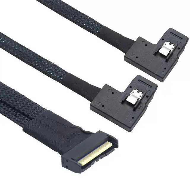 Alt view image 2 of 5 - 50CM PCIe 5.0 MCIO 8X 74P to 2×36P Mini SAS SFF-8087 Left Angle Server Adapter Cable