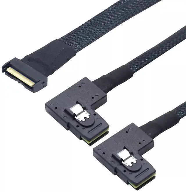 Alt view image 4 of 5 - 50CM PCIe 5.0 MCIO 8X 74P to 2×36P Mini SAS SFF-8087 Left Angle Server Adapter Cable