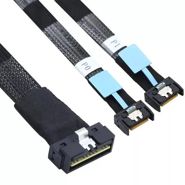 Alt view image 6 of 6 - 100CM SAS 4.0 PCIe SlimSAS Low Profile SFF-8654 8i to 2 Ports MCIO 4i 38P Server Connection Cable