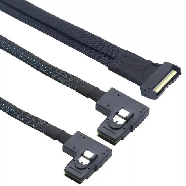 Alt view image 2 of 6 - 50CM PCIE 5.0 MCIO 8X 74P to 2X 36P Mini SAS SFF-8087 Right Angle Server Adapter Cable