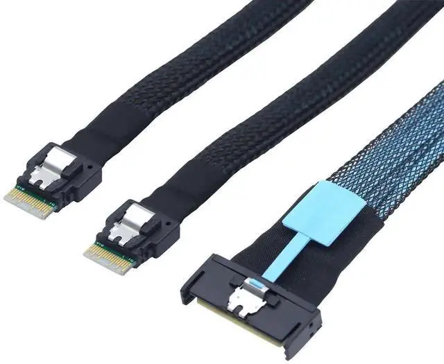 Alt view image 5 of 6 - 50CM PCIE Gen5.0 Slimline SAS MCIO 8X 74P to Dual 2X SFF-8654 4i Server Adapter Cable