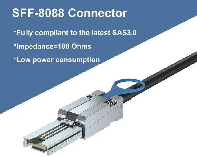 Alt view image 2 of 5 - 3 Meter 9.8ft QSFP SFF-8436 to SFF-8088 MiniSAS Cable, External DDR Hybrid SAS Cable, 100-Ohm Copper Passive Compatible with NetApp