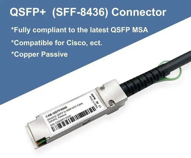 Alt view image 4 of 5 - 3 Meter 9.8ft QSFP SFF-8436 to SFF-8088 MiniSAS Cable, External DDR Hybrid SAS Cable, 100-Ohm Copper Passive Compatible with NetApp