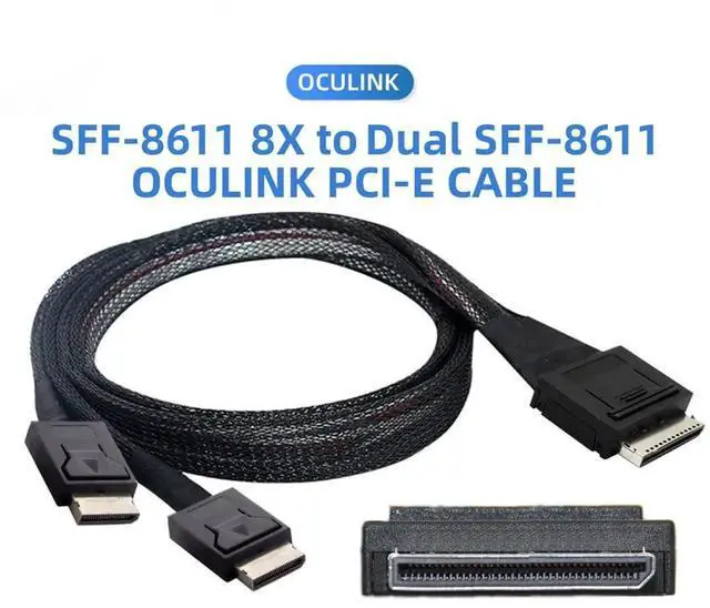 Alt view image 4 of 7 - 50cm OCuLink SFF-8611 8X to Dual SFF-8611 4X Active PCIe SSD Data Cable