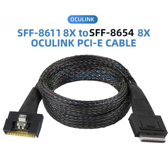 Alt view image 2 of 7 - 50cm OCuLink SFF-8611 8i to SFF-8654 8i 8X Slimline SSD Active Data Cable