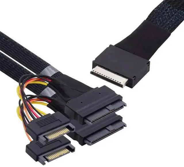 Alt view image 2 of 7 - 50cm OCuLink SFF-8611 8X to Dual SFF-8639 U.2 4X Active PCIe SSD Data Cable