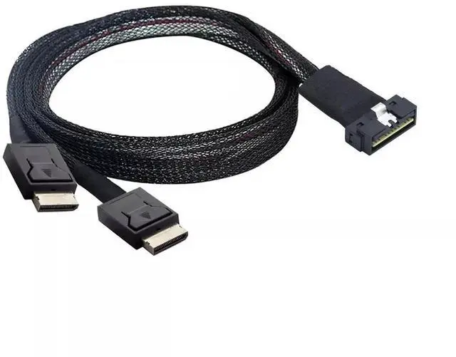 Alt view image 3 of 6 - 100CM SAS 4.0 Slimline Low Profile SFF-8654 8i 74P to 2 Ports OCuLink SFF-8611 4i 38P Server Adapter Cable