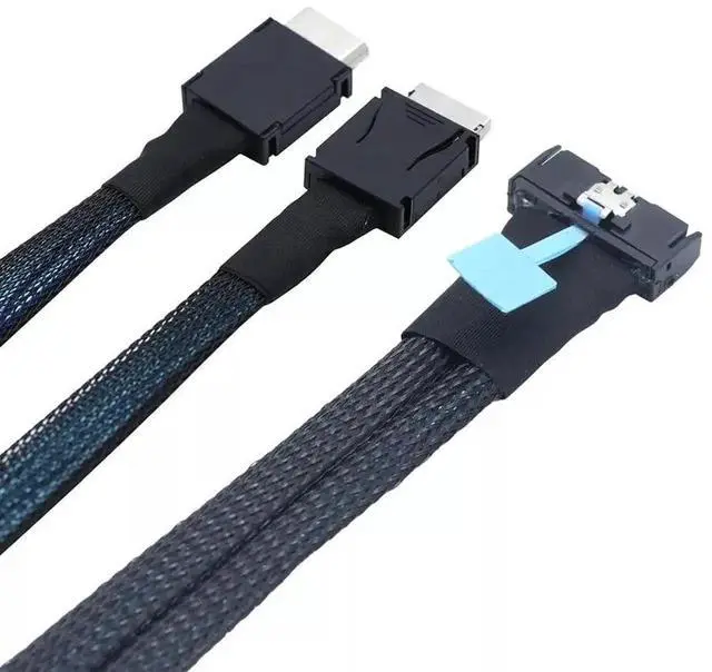 Alt view image 2 of 6 - PCI-E 5.0 MCIO SFF-8654 8I 74P to 2X Oculink SAS SFF-8611 4I Server Adapter Cable 1 Meter, Enterprise High Speed Interconnect Cord