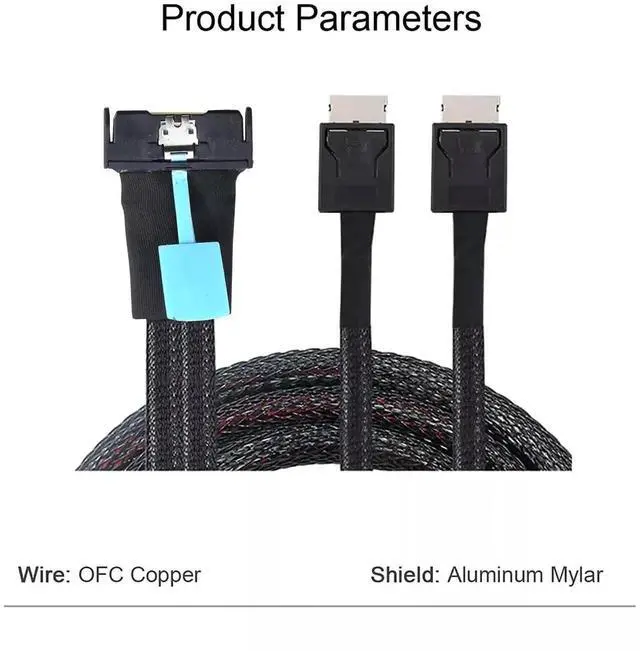 Alt view image 5 of 6 - PCI-E 5.0 MCIO SFF-8654 8I 74P to 2X Oculink SAS SFF-8611 4I Server Adapter Cable 1 Meter, Enterprise High Speed Interconnect Cord
