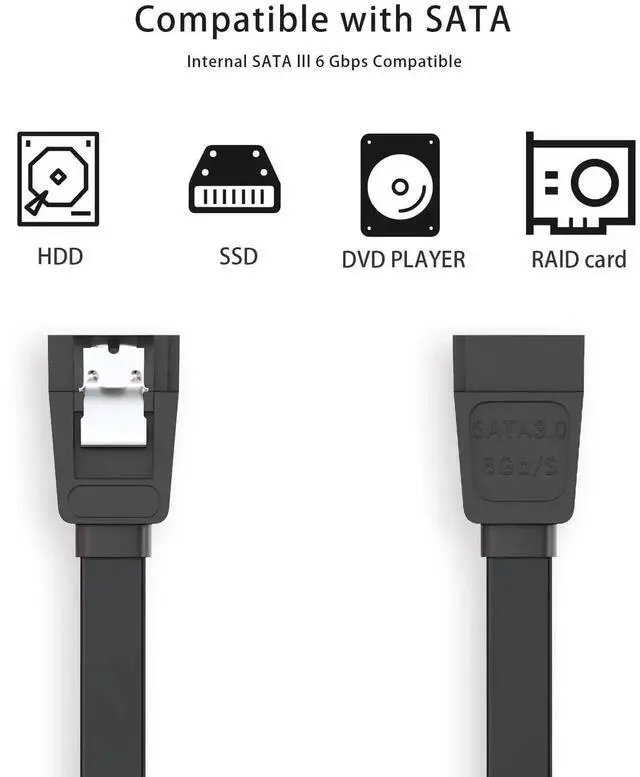 Alt view image 2 of 7 - 3 PCS 15 Inch Straight SATA III Data Cable, 6Gbps High Speed Black SATA Cord for SSD HDD CD Drive CD Writer Desktop PC