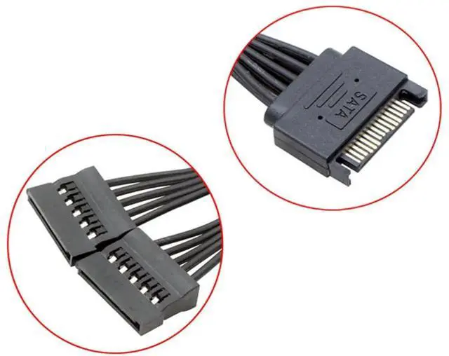 Alt view image 7 of 7 - 15 Pin SATA Power Y-Splitter Cable, SATA Male to Dual Female Power Extension Cord for SSD HDD Hard Drive PC Server