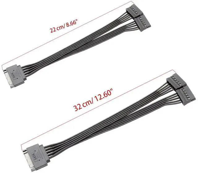 Alt view image 4 of 7 - 15 Pin SATA Power Y-Splitter Cable, SATA Male to Dual Female Power Extension Cord for SSD HDD Hard Drive PC Server