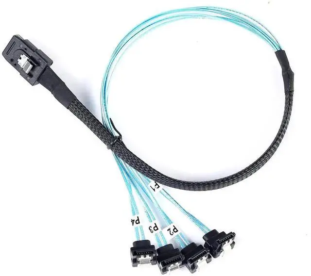 Alt view image 2 of 5 - 0.5M SFF-8087 Mini SAS to SATA Breakout Cable, 90 Degree Right Angle Forward SAS Controller to Hard Drive Cord 1.6FT