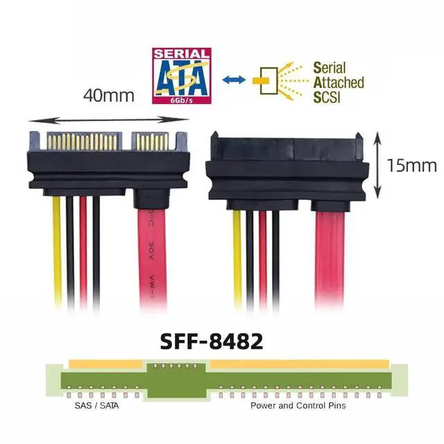 Alt view image 3 of 7 - SFF-8482 SAS 29Pin to SATA 22Pin Extension Cable, Integrated Data and Power Combo Cord for Server HDD SSD RAID Storage System
