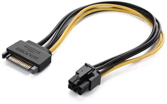 Main image of 20CM 8 Inch 6 Pin PCIe to SATA 15 Pin Power Cable Adapter, Graphics Card to SATA Hard Drive Power Conversion Cord