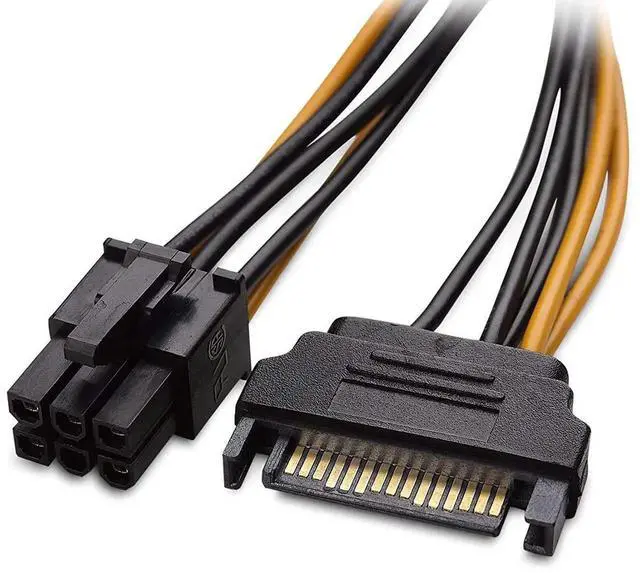 Alt view image 3 of 7 - 20CM 8 Inch 6 Pin PCIe to SATA 15 Pin Power Cable Adapter, Graphics Card to SATA Hard Drive Power Conversion Cord
