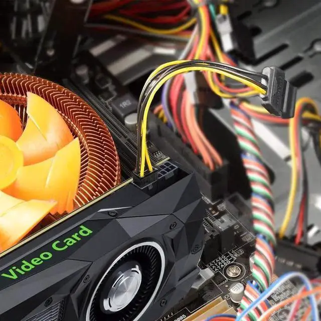 Alt view image 6 of 7 - 20CM 8 Inch 6 Pin PCIe to SATA 15 Pin Power Cable Adapter, Graphics Card to SATA Hard Drive Power Conversion Cord