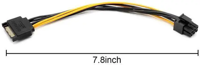 Alt view image 5 of 7 - 20CM 8 Inch 6 Pin PCIe to SATA 15 Pin Power Cable Adapter, Graphics Card to SATA Hard Drive Power Conversion Cord