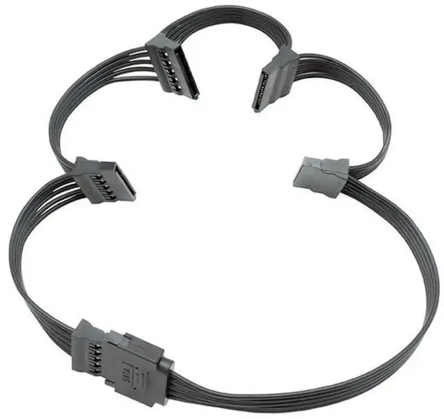 Alt view image 3 of 6 - 66cm 26 Inch 1 to 5 SATA Power Extension Cable, 15 Pin SATA Male to Female Splitter Adapter Cord for HDD SSD Hard Drive