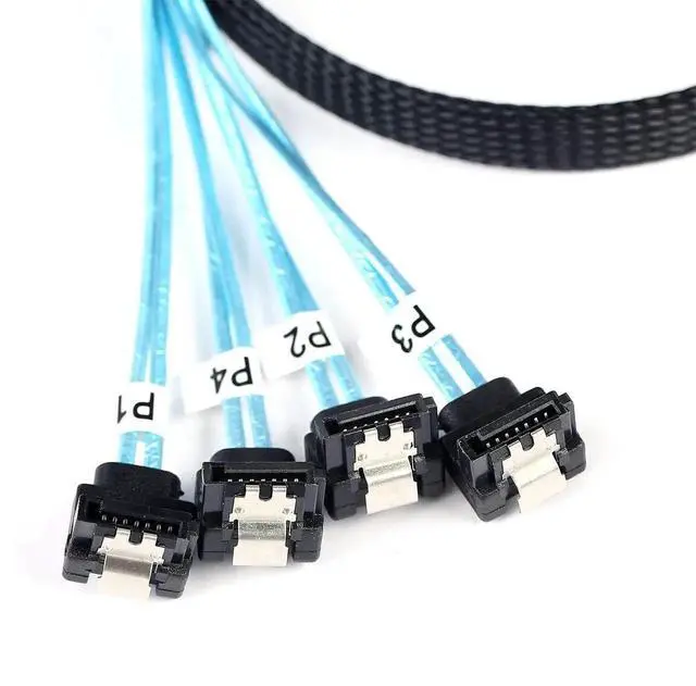 Alt view image 4 of 5 - 1M 3.3FT SFF-8087 Mini SAS to SATA Breakout Cable, 90 Degree Right Angle Forward SAS Controller to Hard Drive Cord