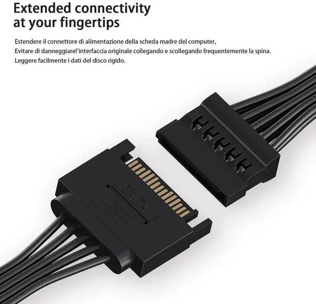 Alt view image 3 of 7 - 6 Way SATA Power Splitter Cable, 15 Pin SATA Male to 6 Female Power Extension Cord Black for HDD SSD Optical Drives
