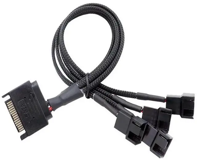 Main image of 27cm 10.6 Inch 1 to 4 SATA to 3/4 Pin Fan Power Adapter Cable, 15Pin SATA to 12V Case Fan Splitter Cord